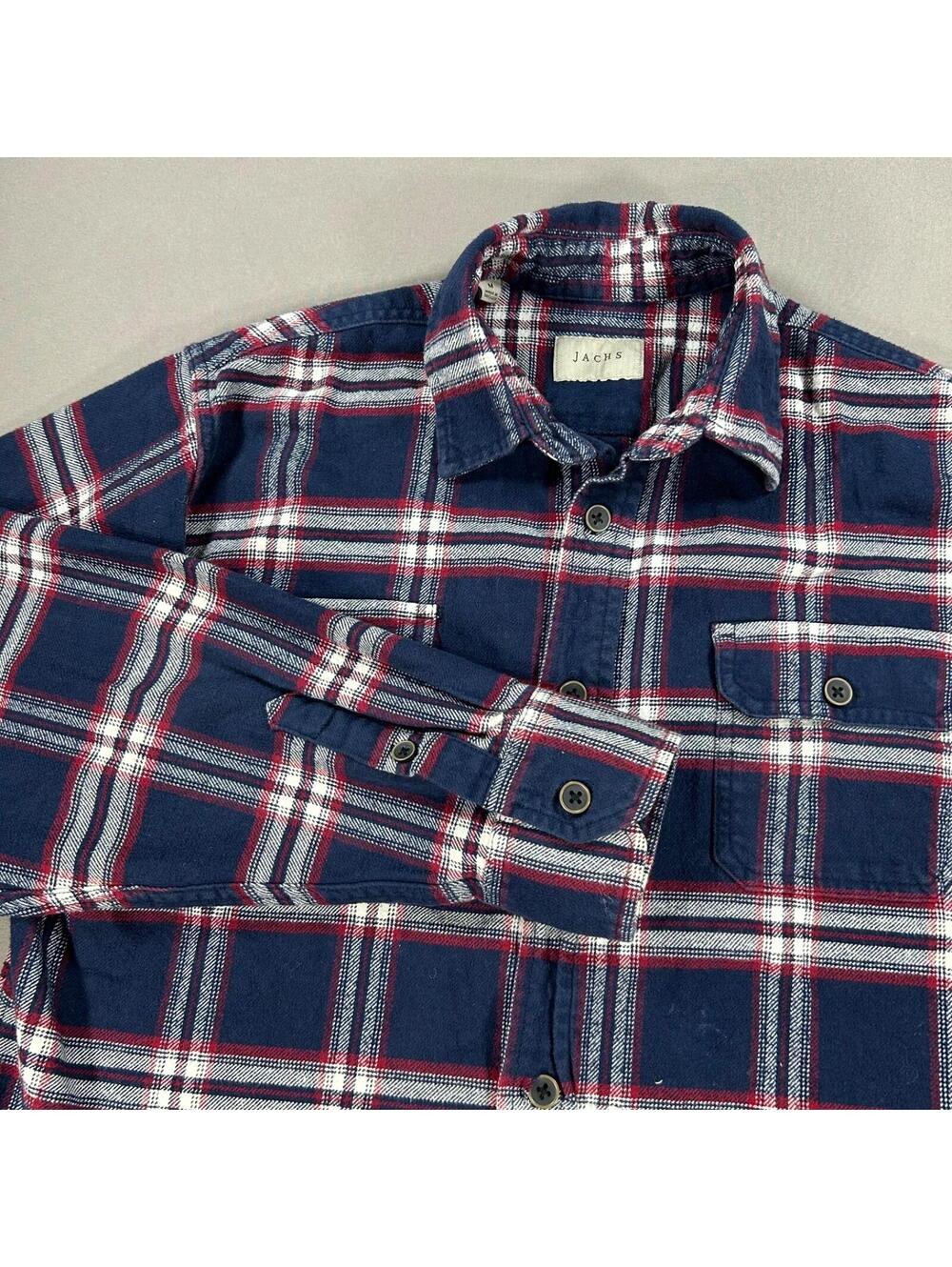 JACHS Plaid Flannel Shirt Men’s Medium Blue Red Button Up Workwear Heavy